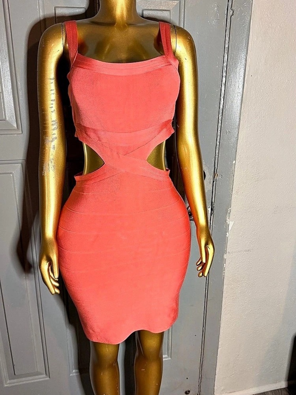 GUESS Mirage Bandage Cut-Out Dress Mini in Orange Size Large